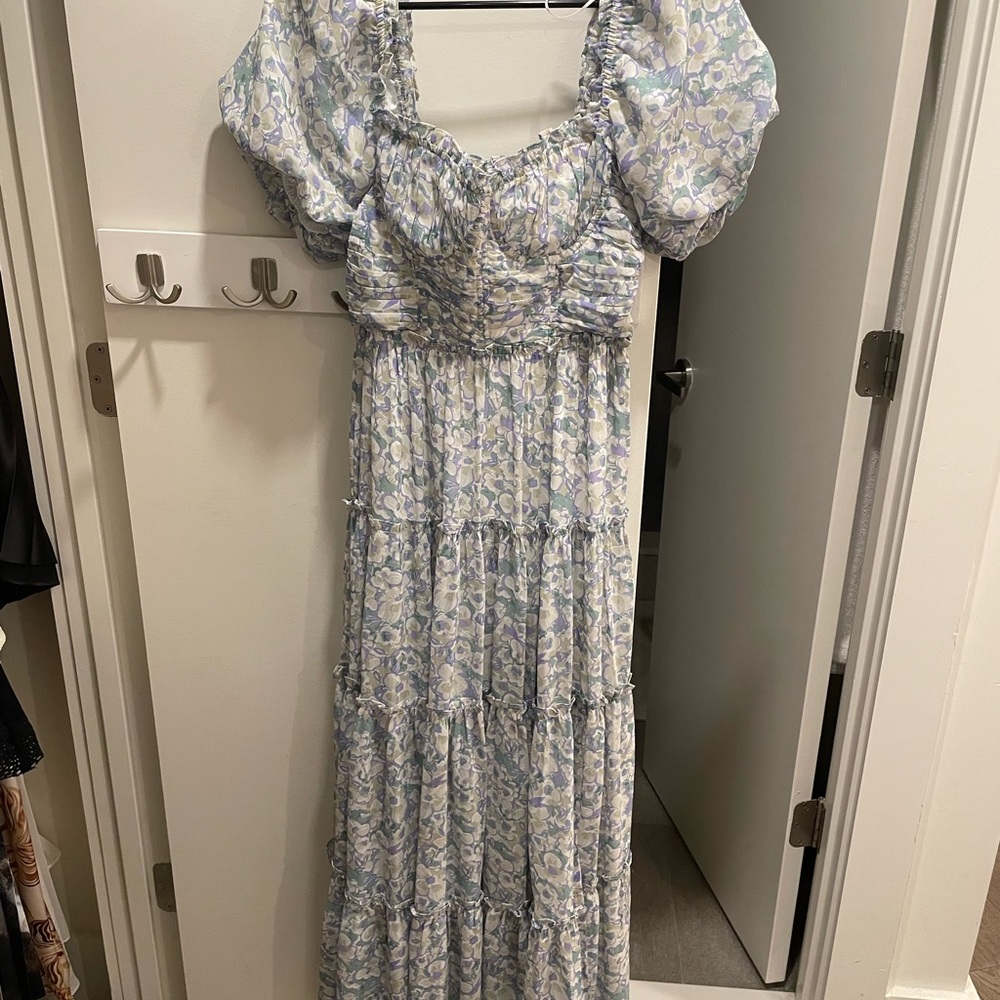 Astr Blue and White Floral Maxi Dress